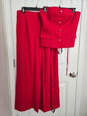 Extro&Vert Premium Red Halter Corset Top Size 10 + Wide Leg Pants Size 12 NWT